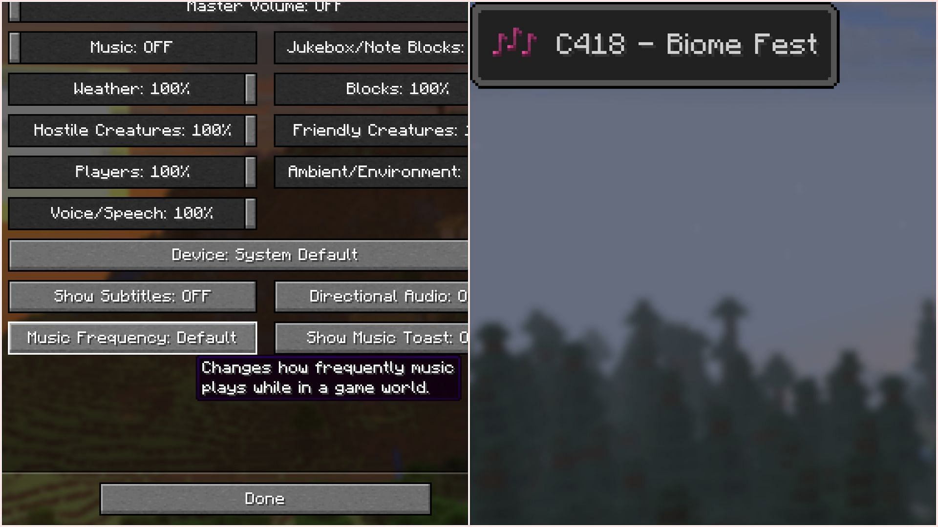 New music settings (Image via Sportskeeda Gaming || Mojang Studios)